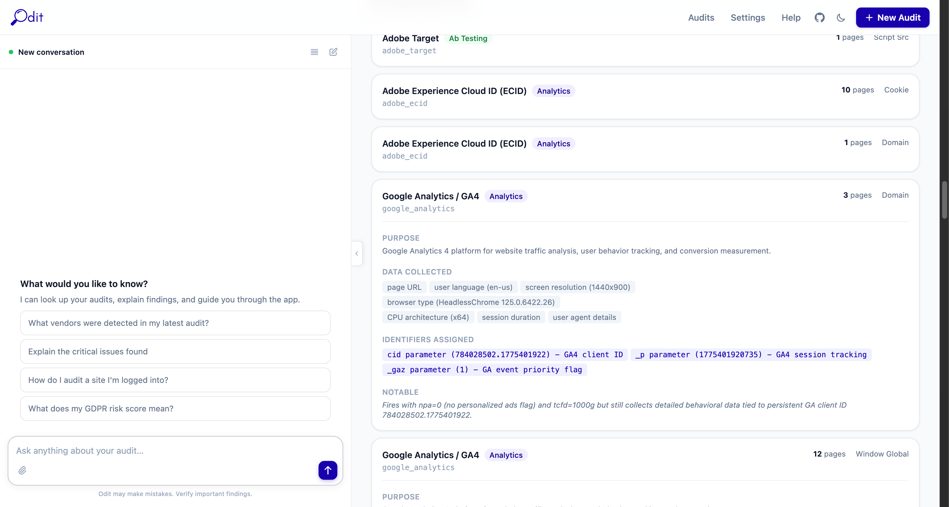 All detected vendors with categories